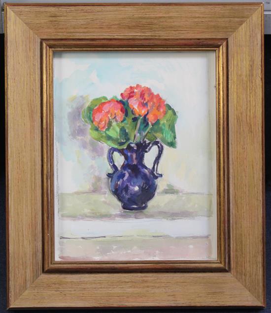 § Duncan Grant (1885-1978) Geraniums in a blue vase, c.1960, 14 x 10.5in. Provenance: The Artists Estate